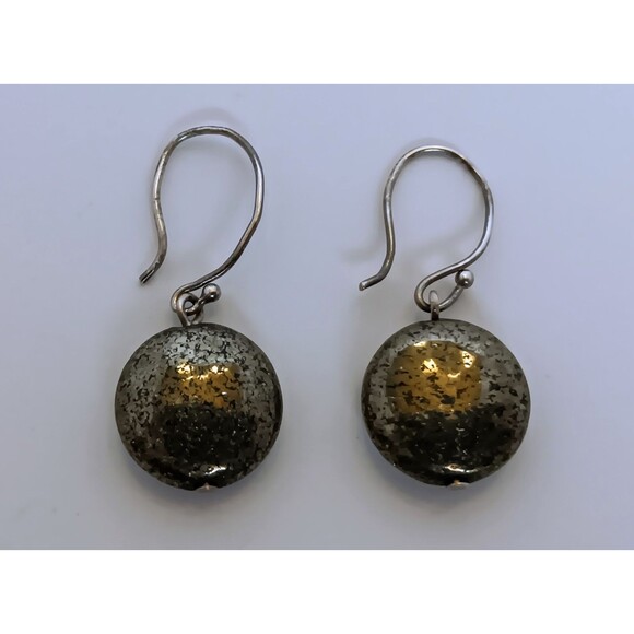 Vintage Sterling Silver 925 Natural Pyrite Round Drop/Dangle Earrings 1.25 in - Picture 5 of 10